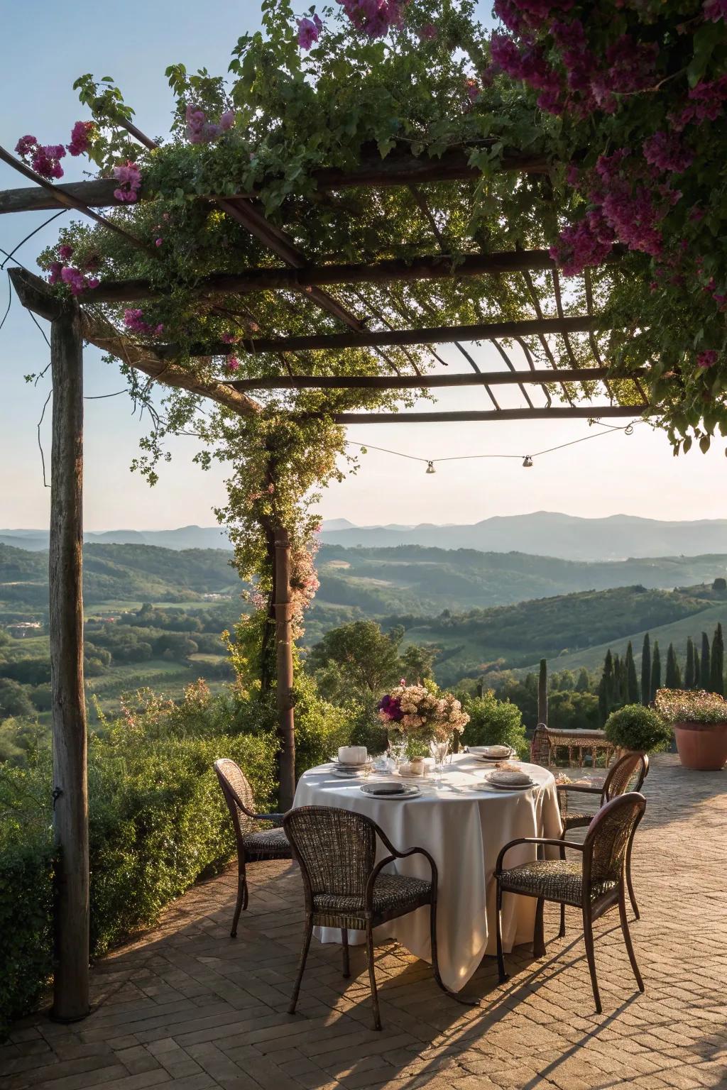 Dine with breathtaking scenery from your pergola.