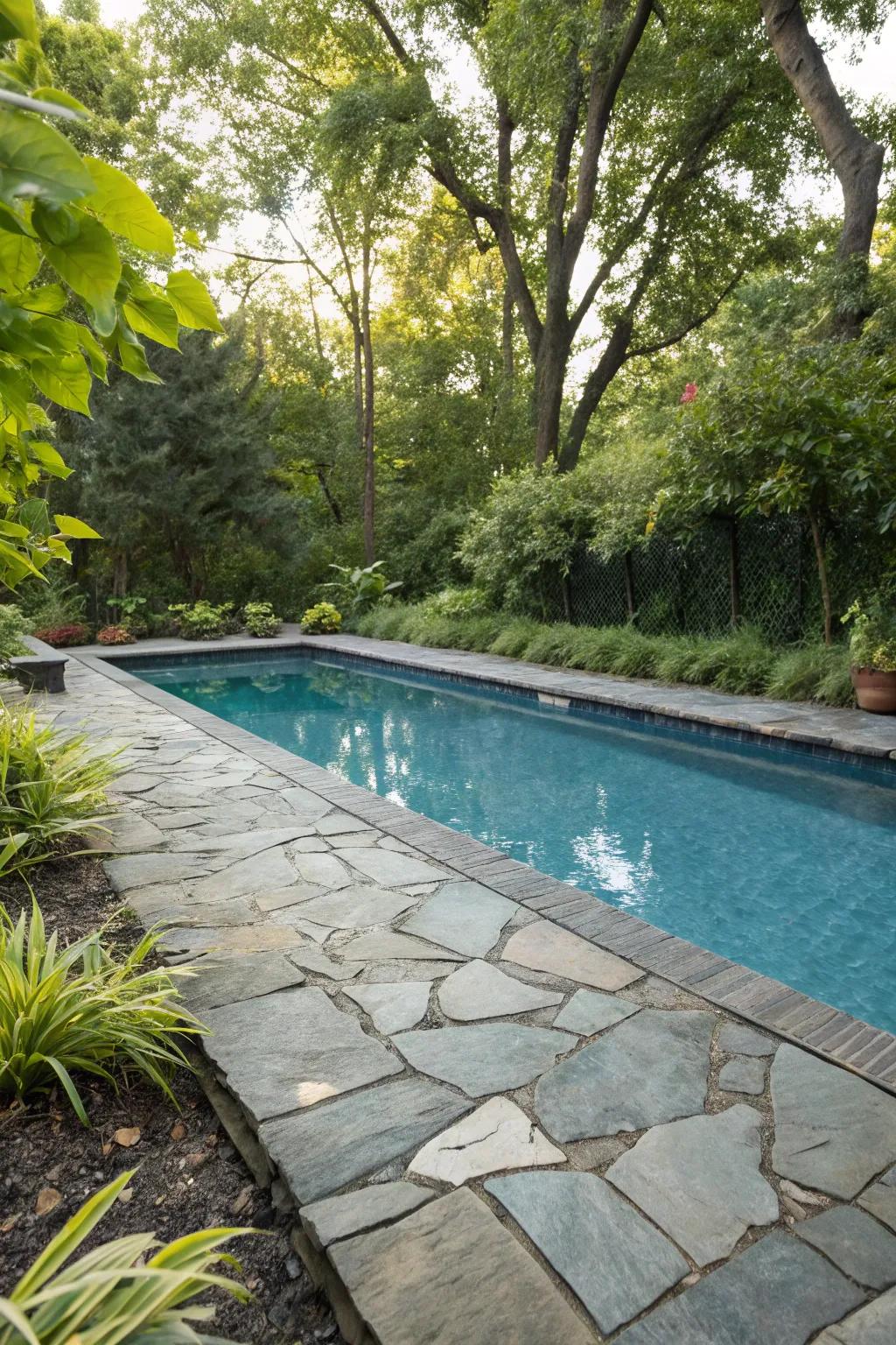 Natural stone borders add a timeless elegance to any pool.