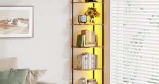 A Quiet Corner Warmed by LED Glow Meets a 6-Tier Corner Shelf