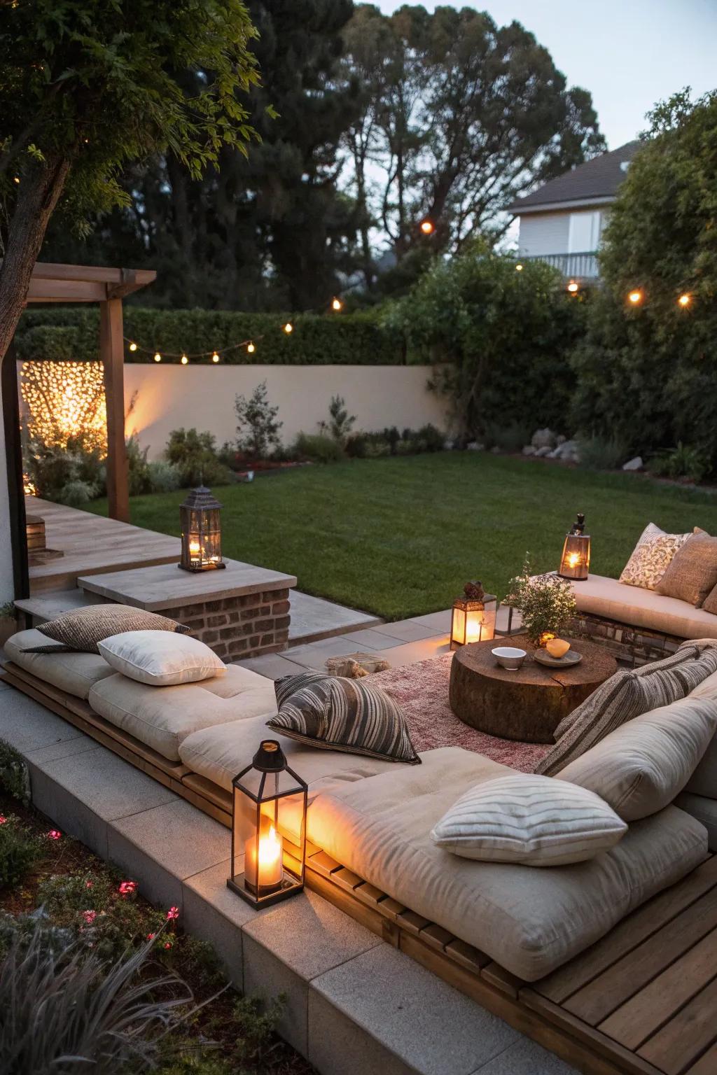A sunken lounge area that offers a cozy and unique gathering space.