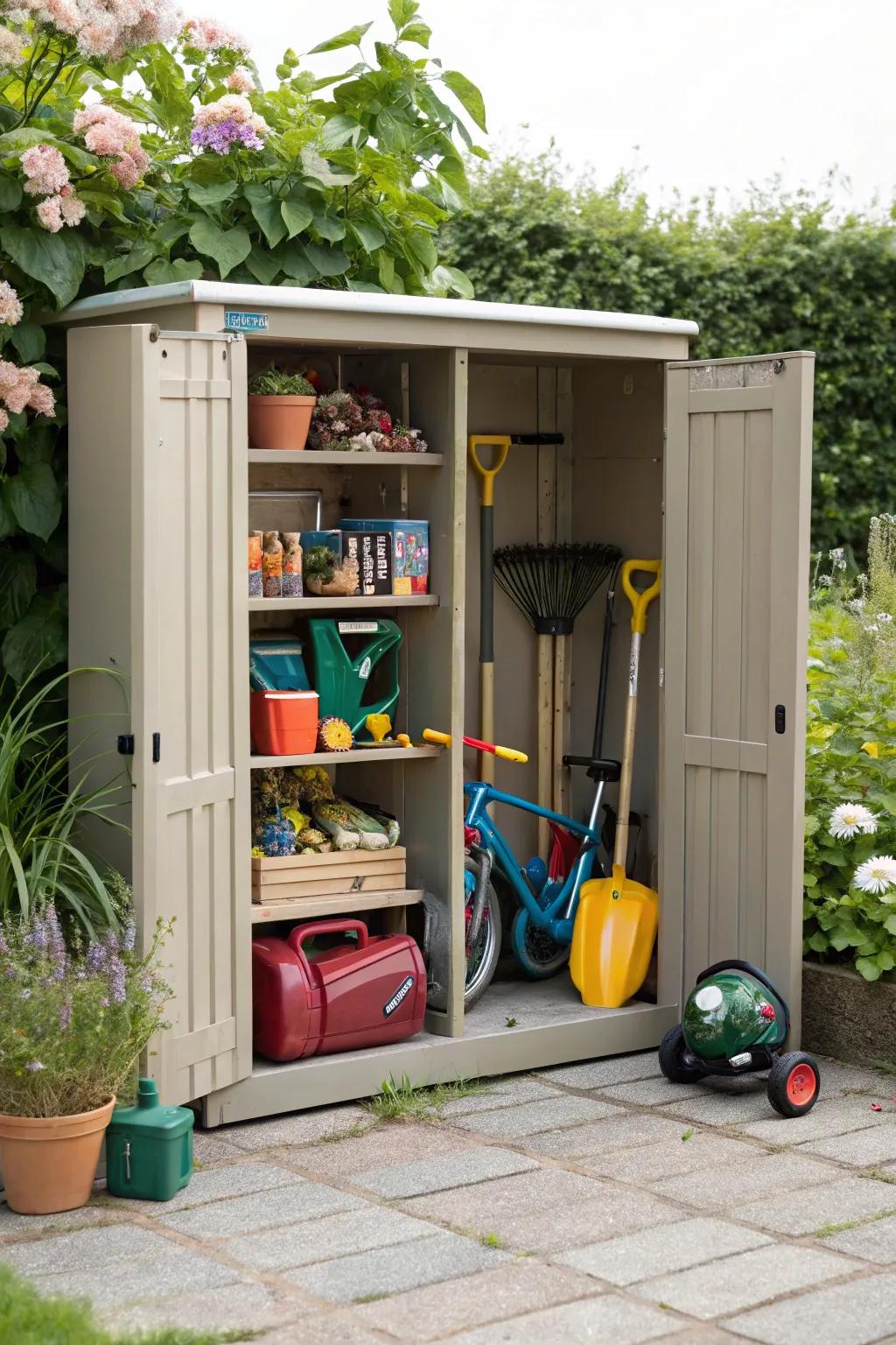 A multi-purpose cabinet that keeps your outdoor essentials organized and accessible.