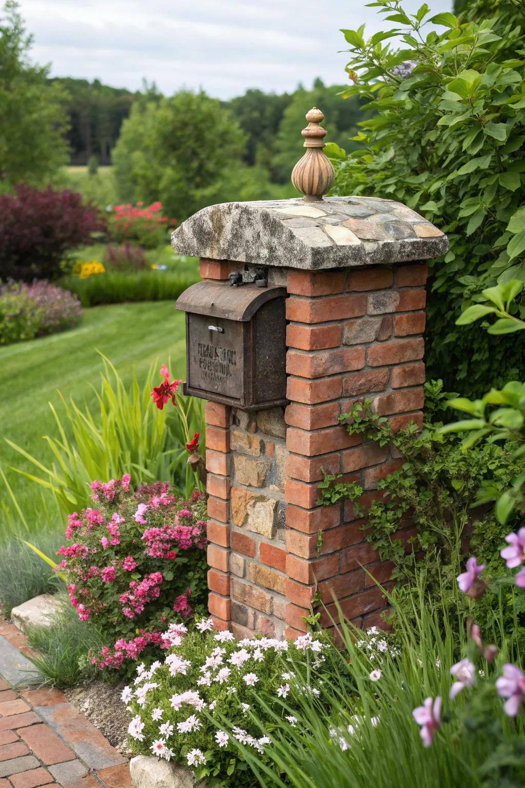 Achieve organic unity using natural stone details on your mailbox.