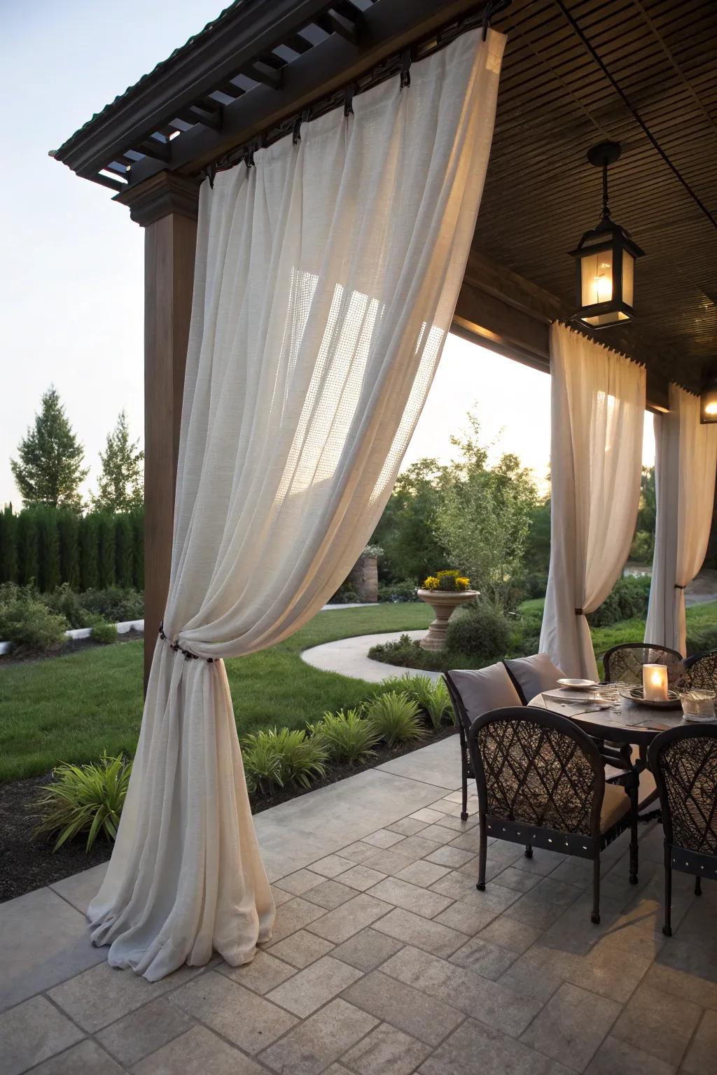 Outdoor curtains add privacy and a touch of elegance.
