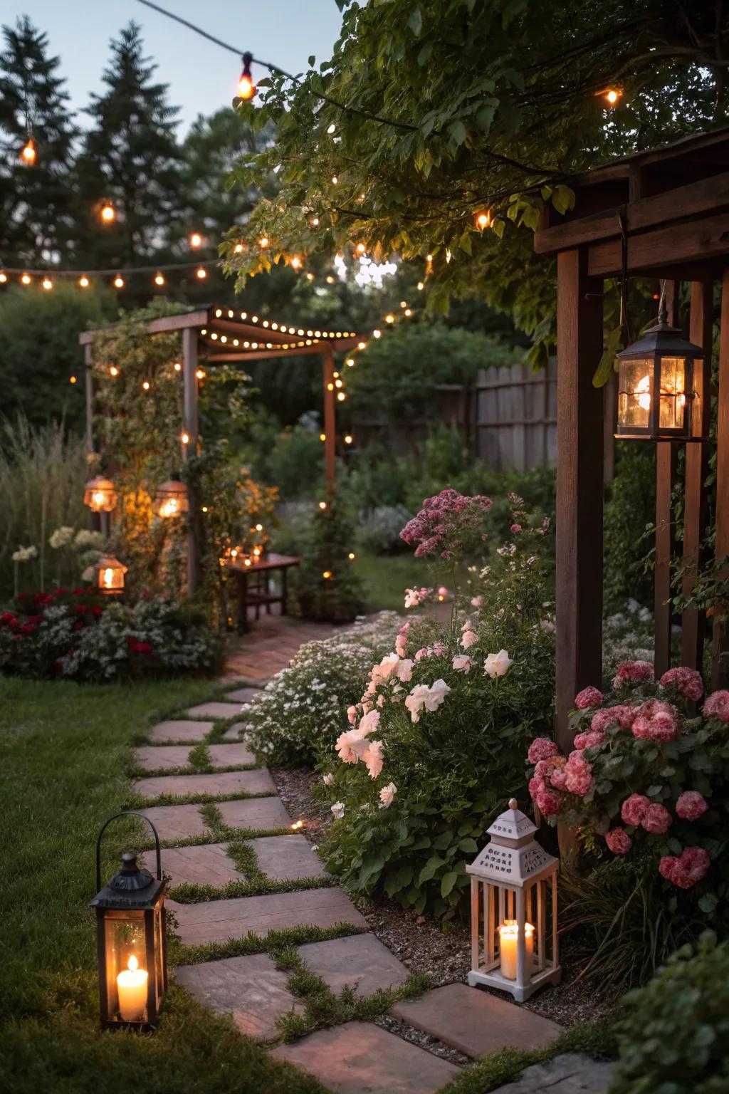 Ambient lighting creates a magical evening atmosphere.
