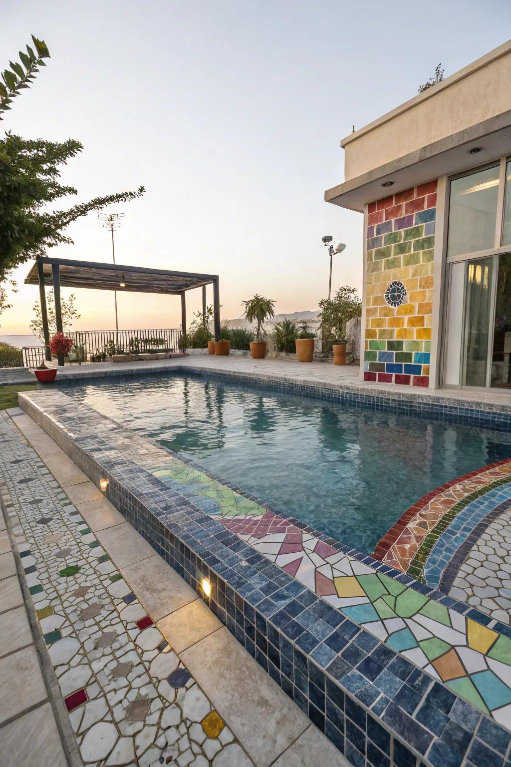 Make a bold statement with colorful mosaic tile designs.