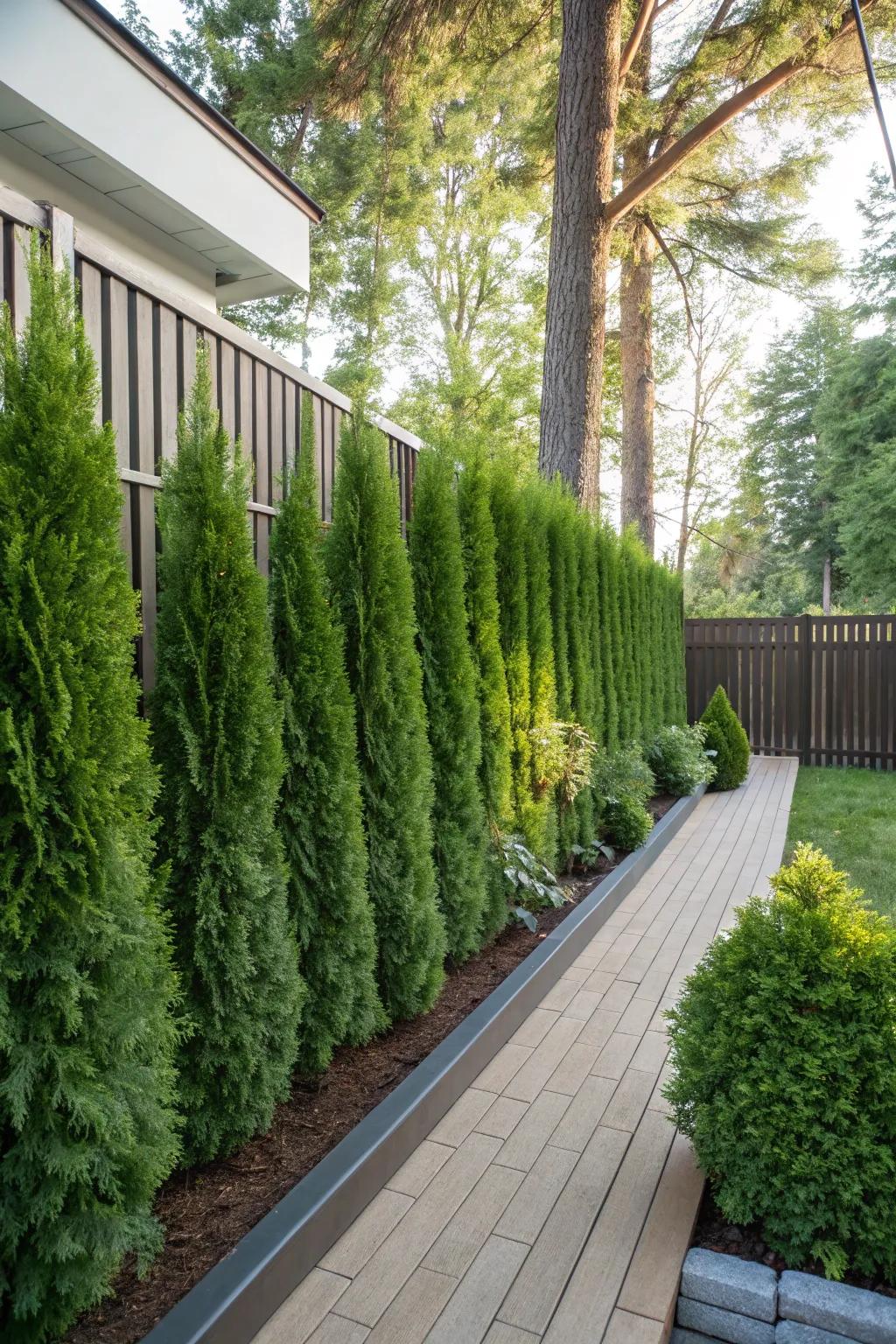 A creative living wall made with emerald green arborvitae.