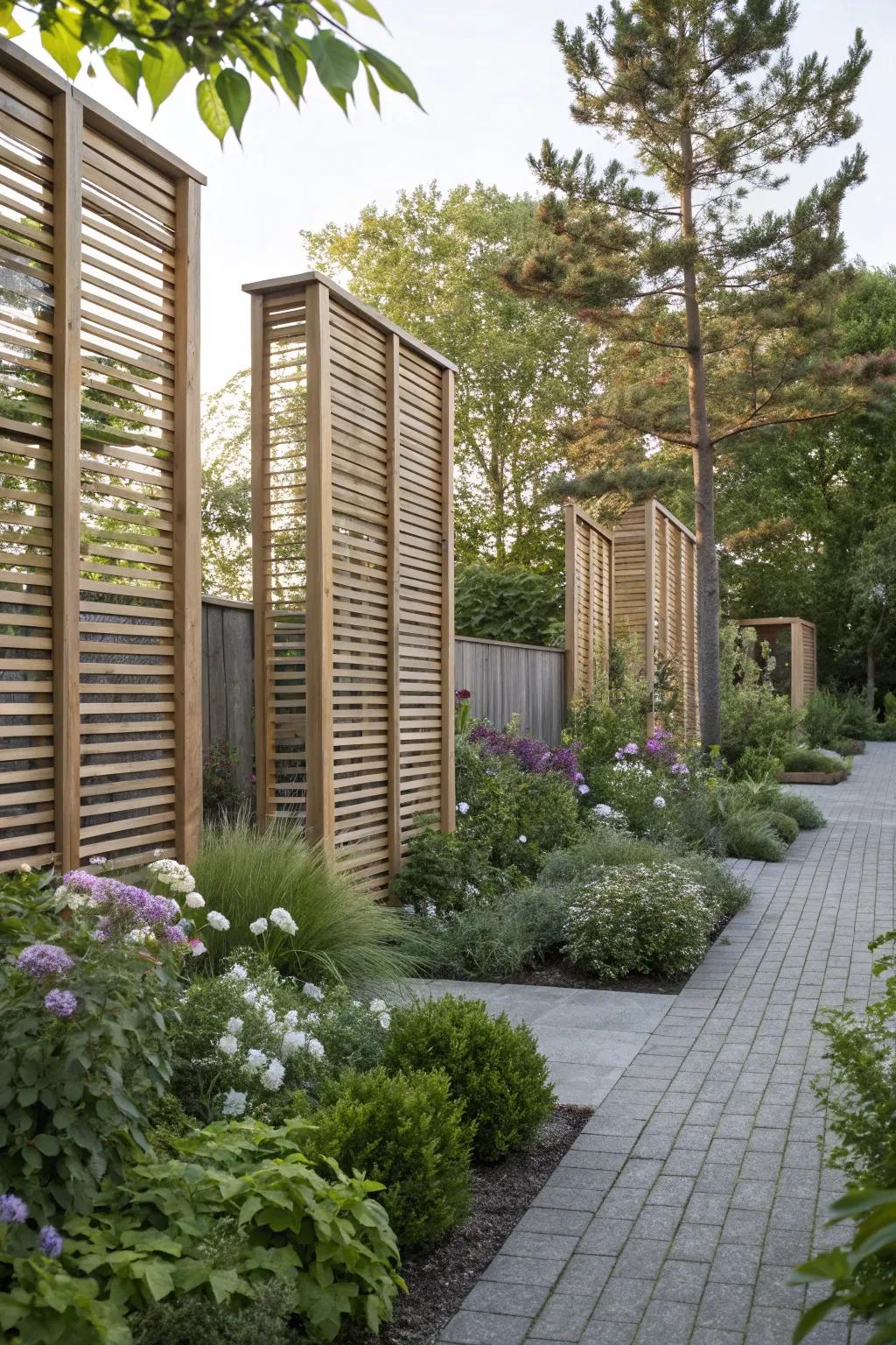 Slatted wooden screens offer both style and effective windbreak.