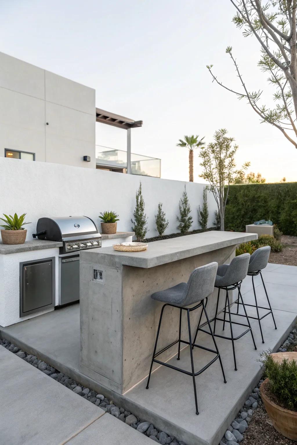 Concrete countertops provide a modern and versatile option for BBQ islands.