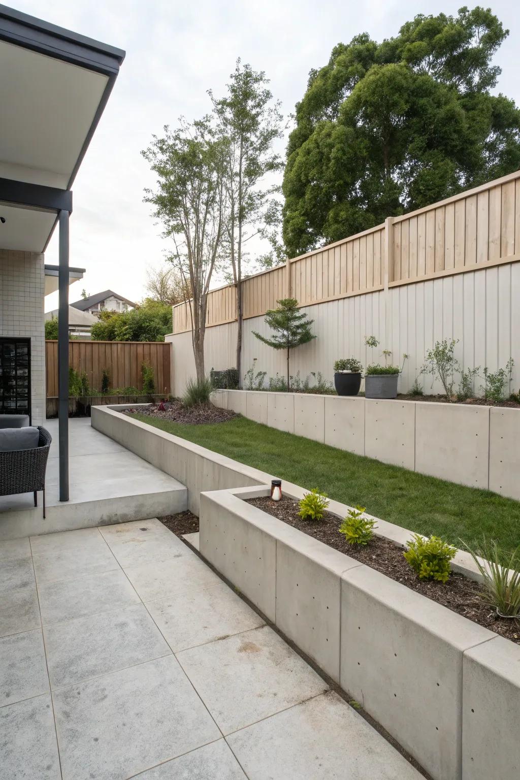Concrete retaining walls bring sleek modernity to your space.