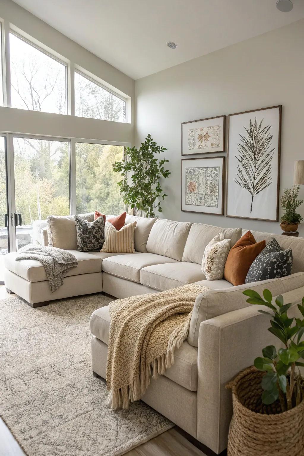 Spacious family room featuring a large modular sofa.