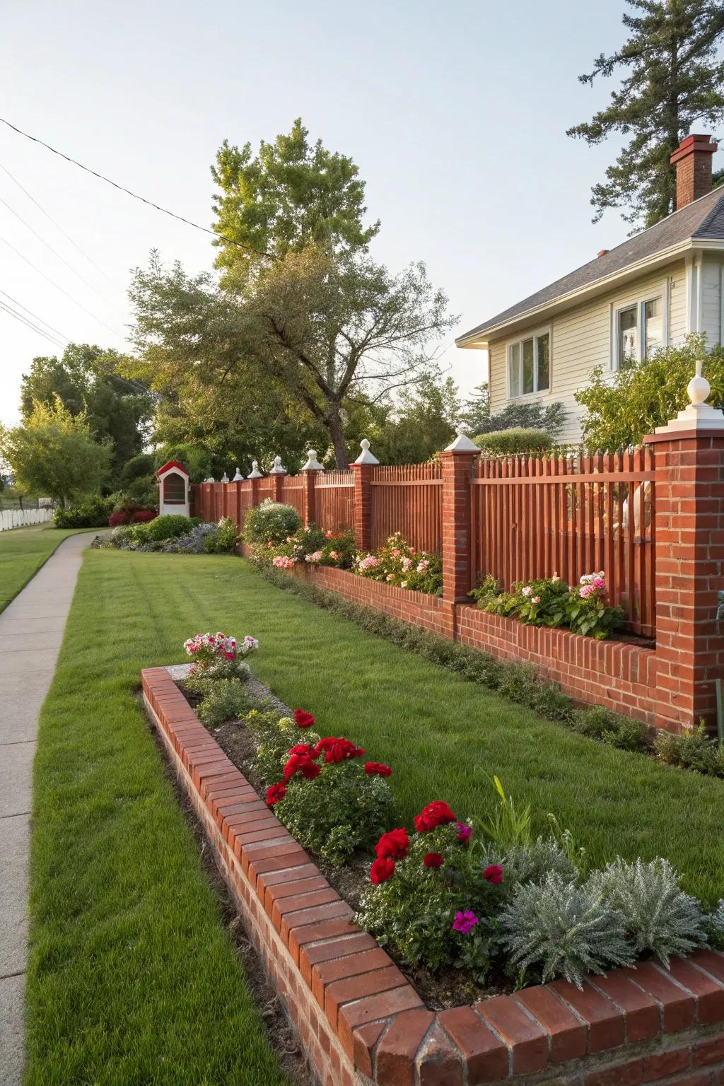 Opt for timeless elegance with a classic red brick fence.