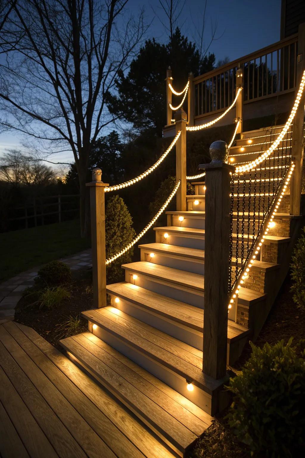 Illuminate your steps with rope lighting for both safety and style.
