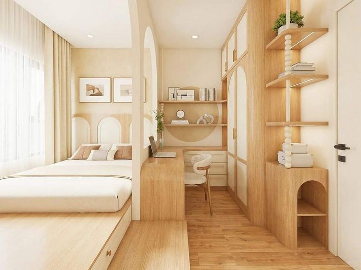 Japandi platform bed with storage