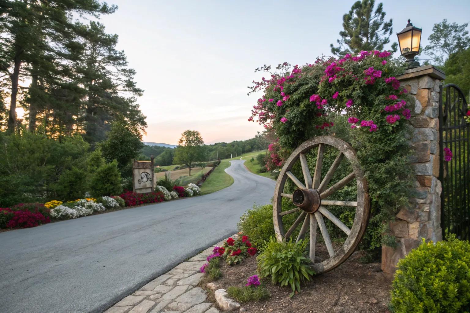 17+ Charming Wagon Wheel Driveway Entrance Ideas